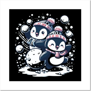 Cute Penguin Snowball Fight Posters and Art